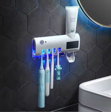 Support de Brosse à Dents Multifonction avec Distributeur de Dentifrice